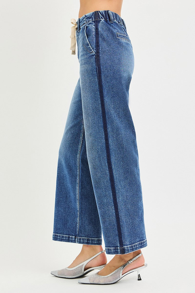 RISEN drawstring wide leg jeans back view