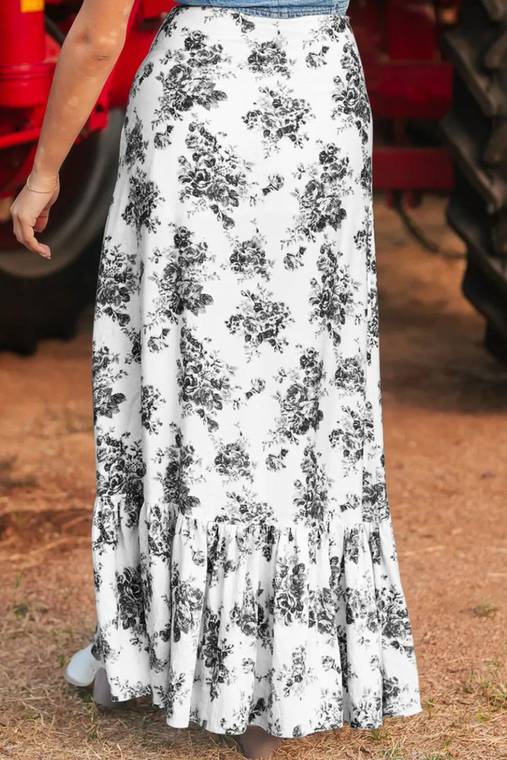Black floral maxi skirt front view