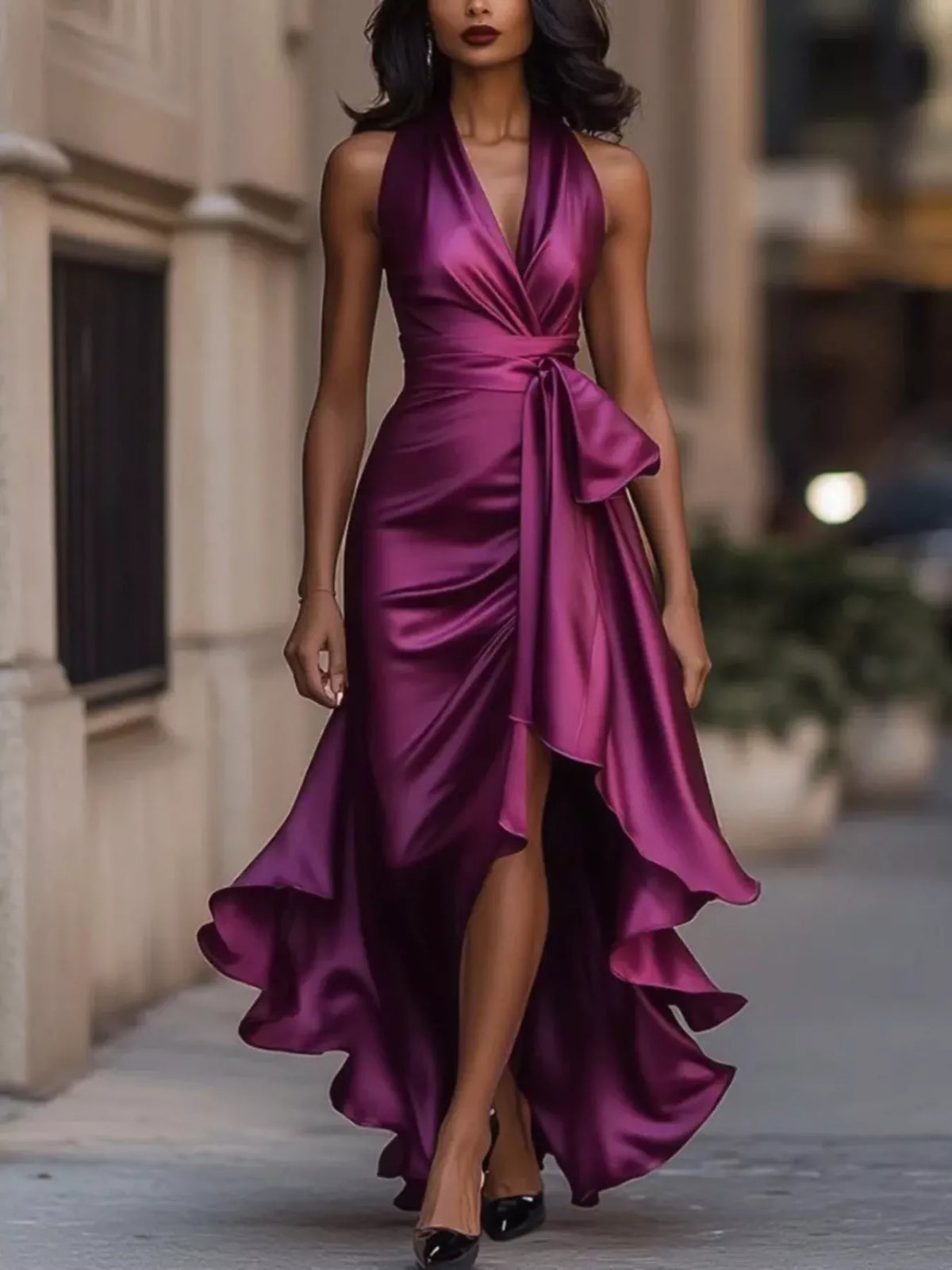 High low ruffled maxi dress back view