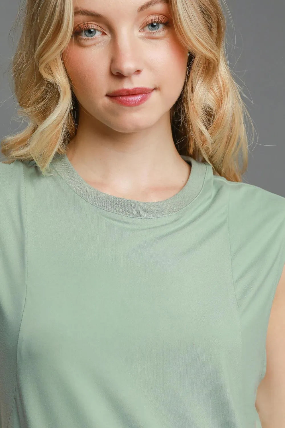 High Low Sleeveless Mini Dress in Dusty Mint detail