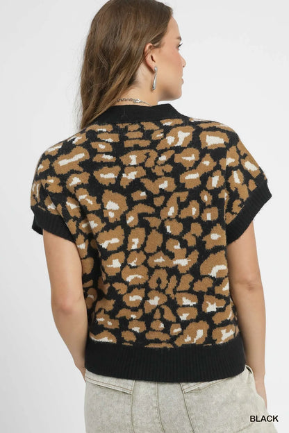 Umgee Leopard Button Down Short Sleeve Cardigan - Fashorio