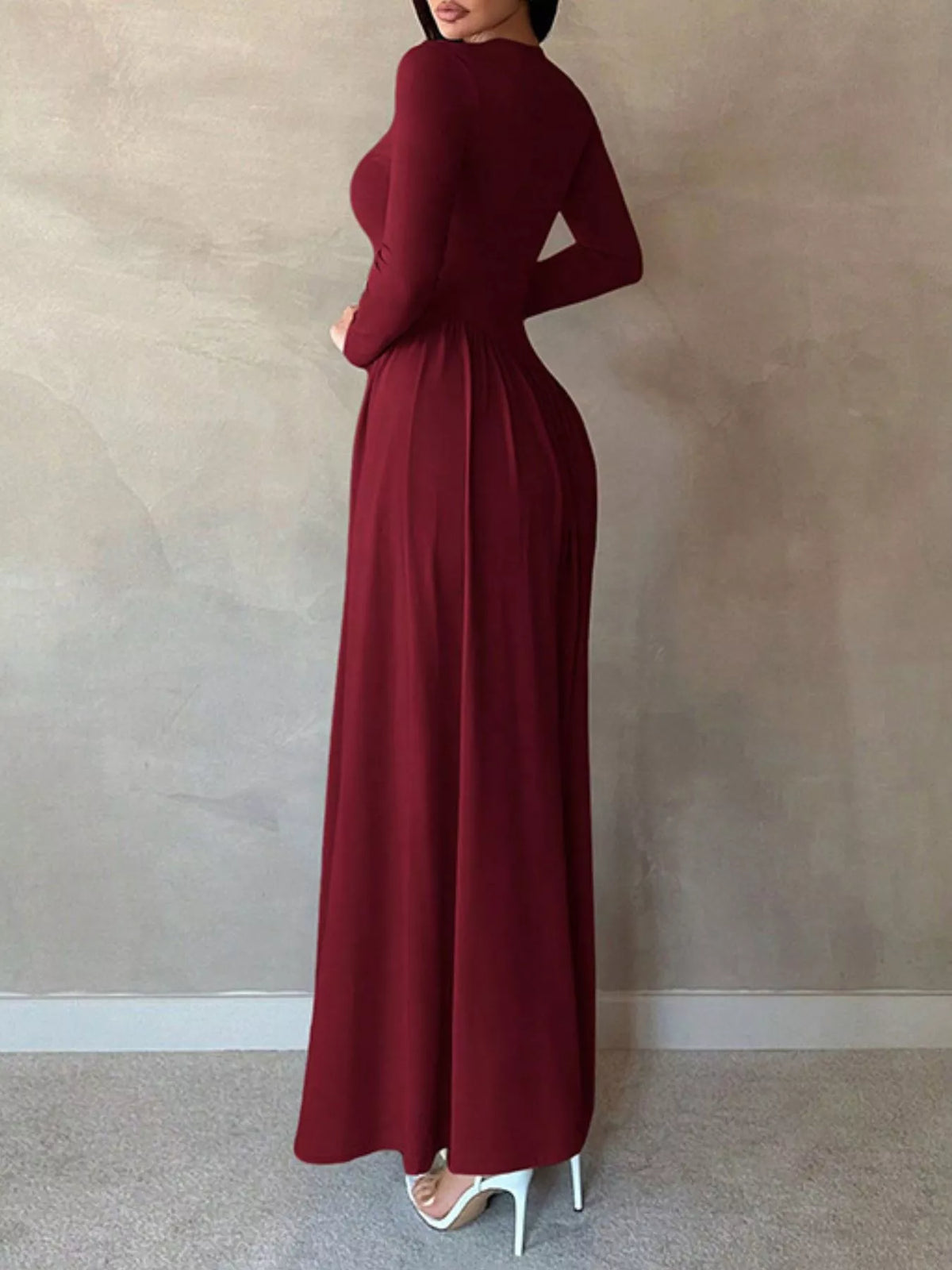Long Sleeve Ruched A Line Maxi Dress view 8