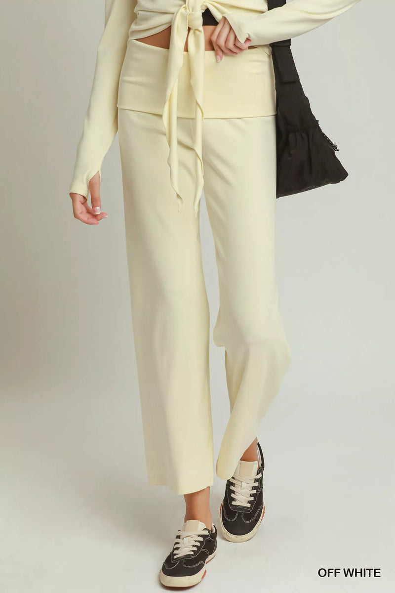 Umgee straight leg pants in off white shown on a model