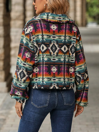 Geometric Dropped Shoulder Balloon Sleeve Outerwear - Fashorio