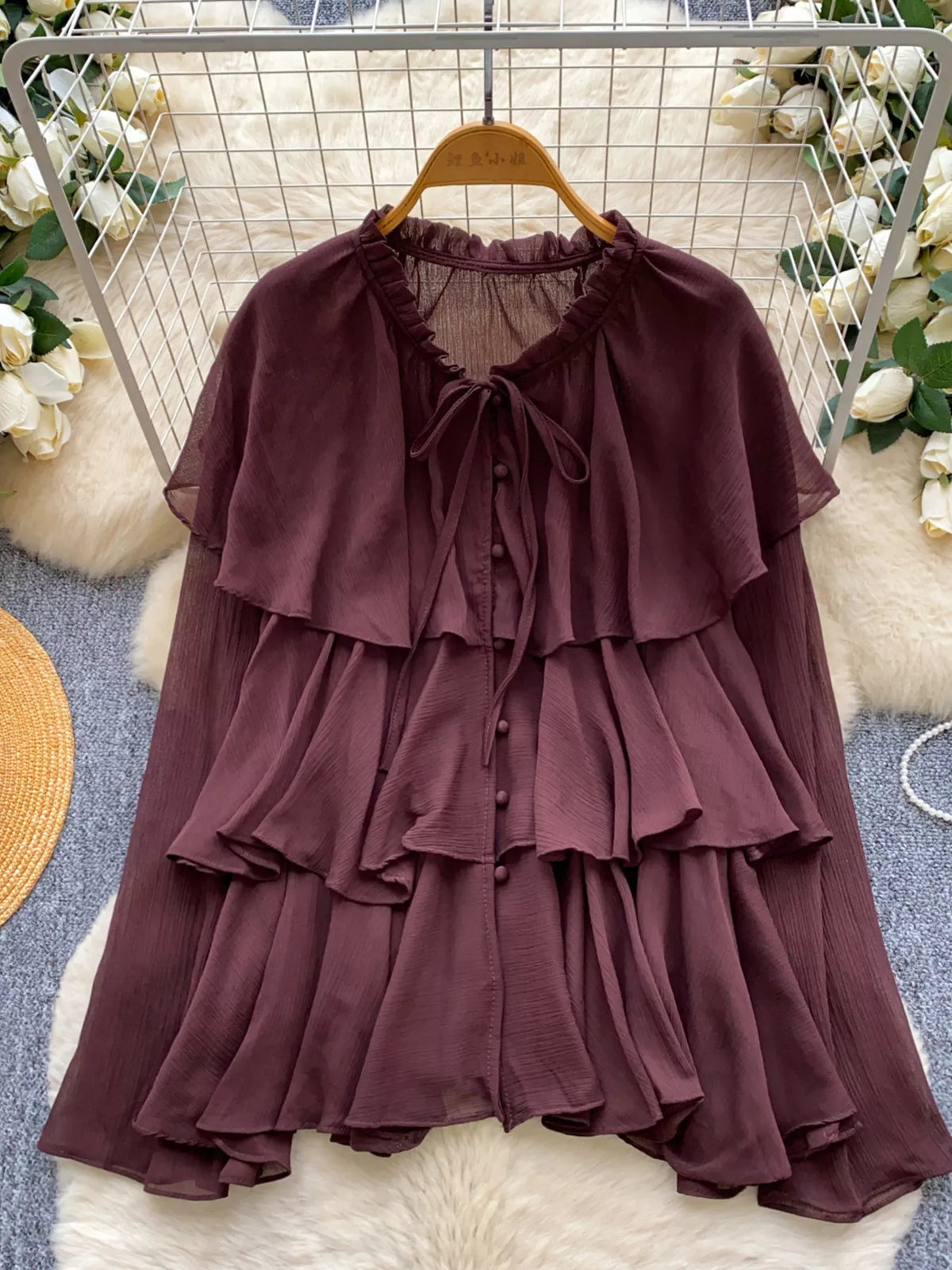 ruffle tiered chiffon blouse side view