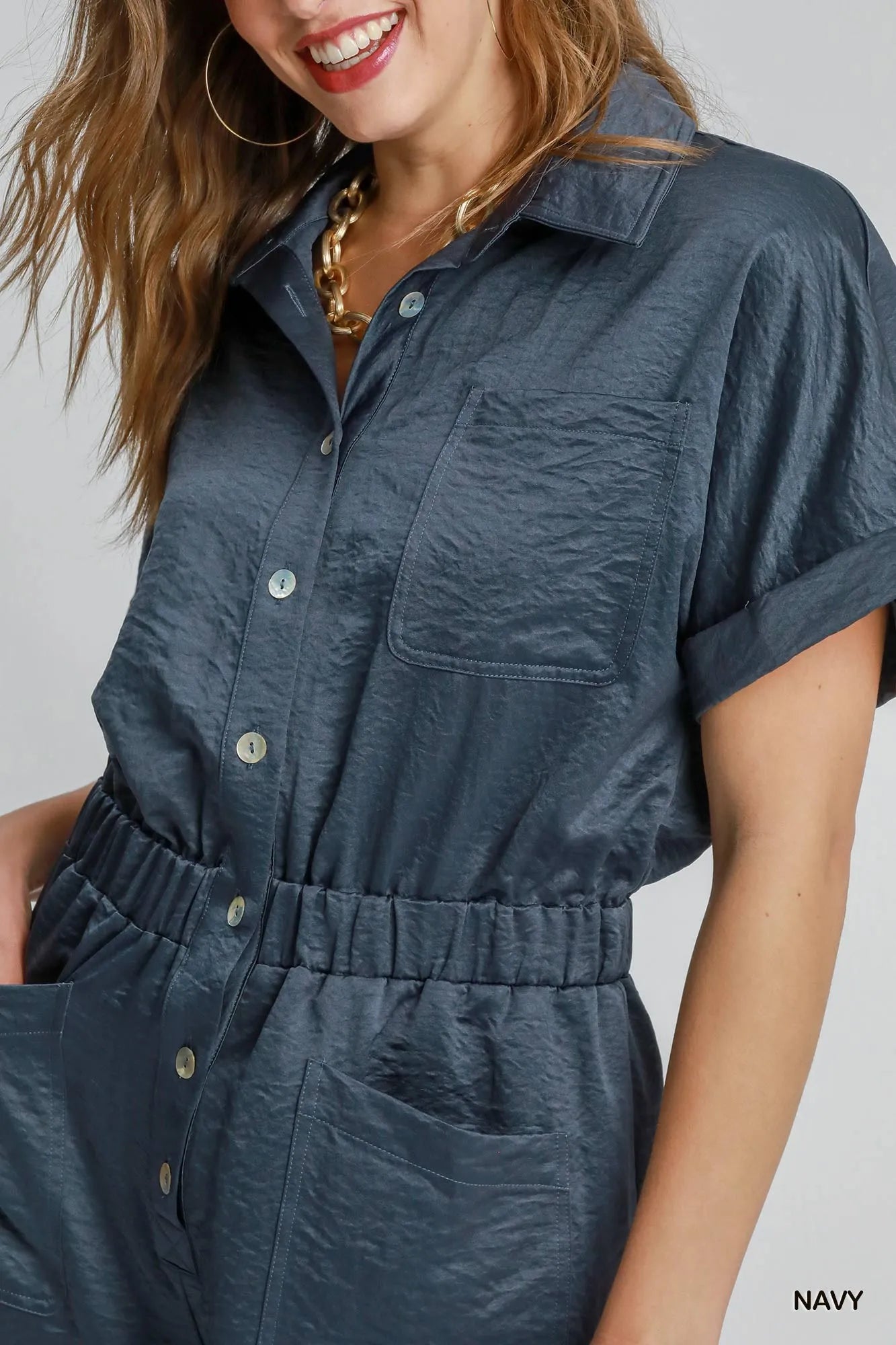 Umgee Button Down Charmeuse Romper - Fashorio