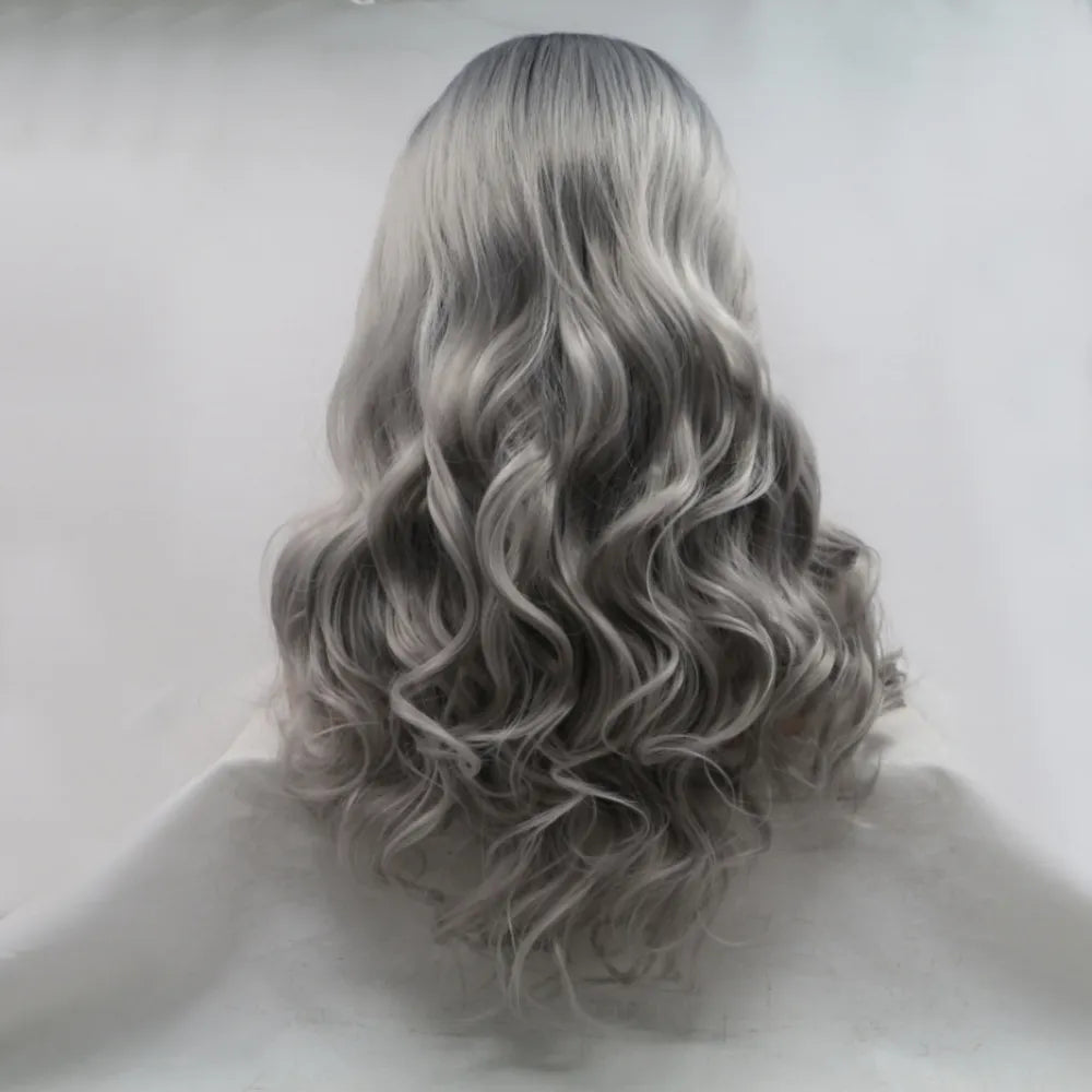 Side profile of the long wavy lace front wig