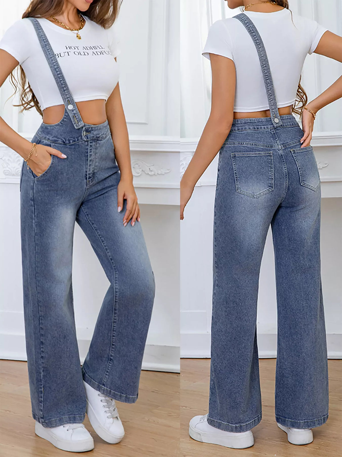 Sea blue overalls adjustable strap detail