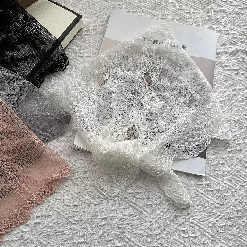 Sheer cotton lace scarf close up detail