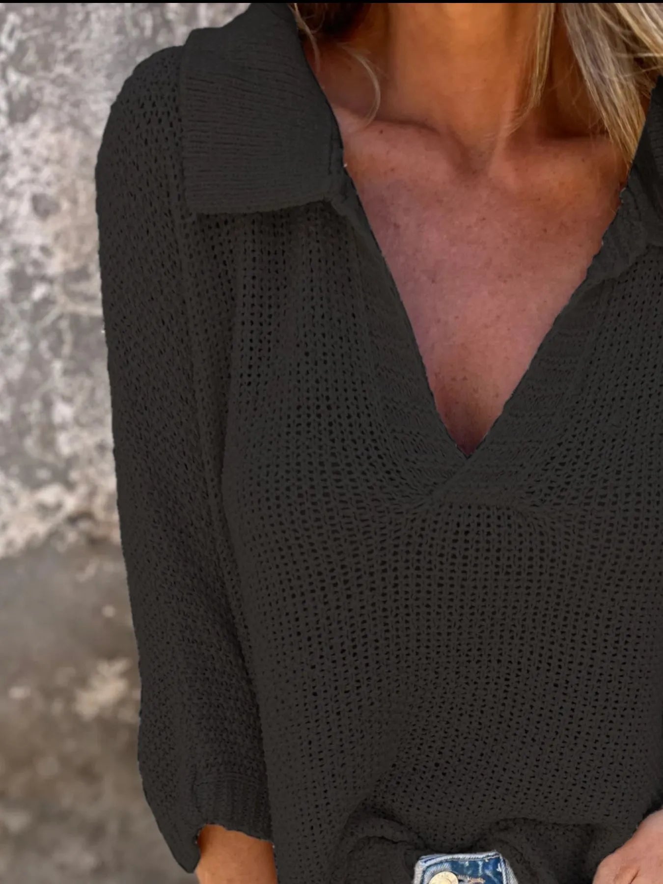 Full Size Johnny Collar Loose Knit Sweater Plus Size - Fashorio