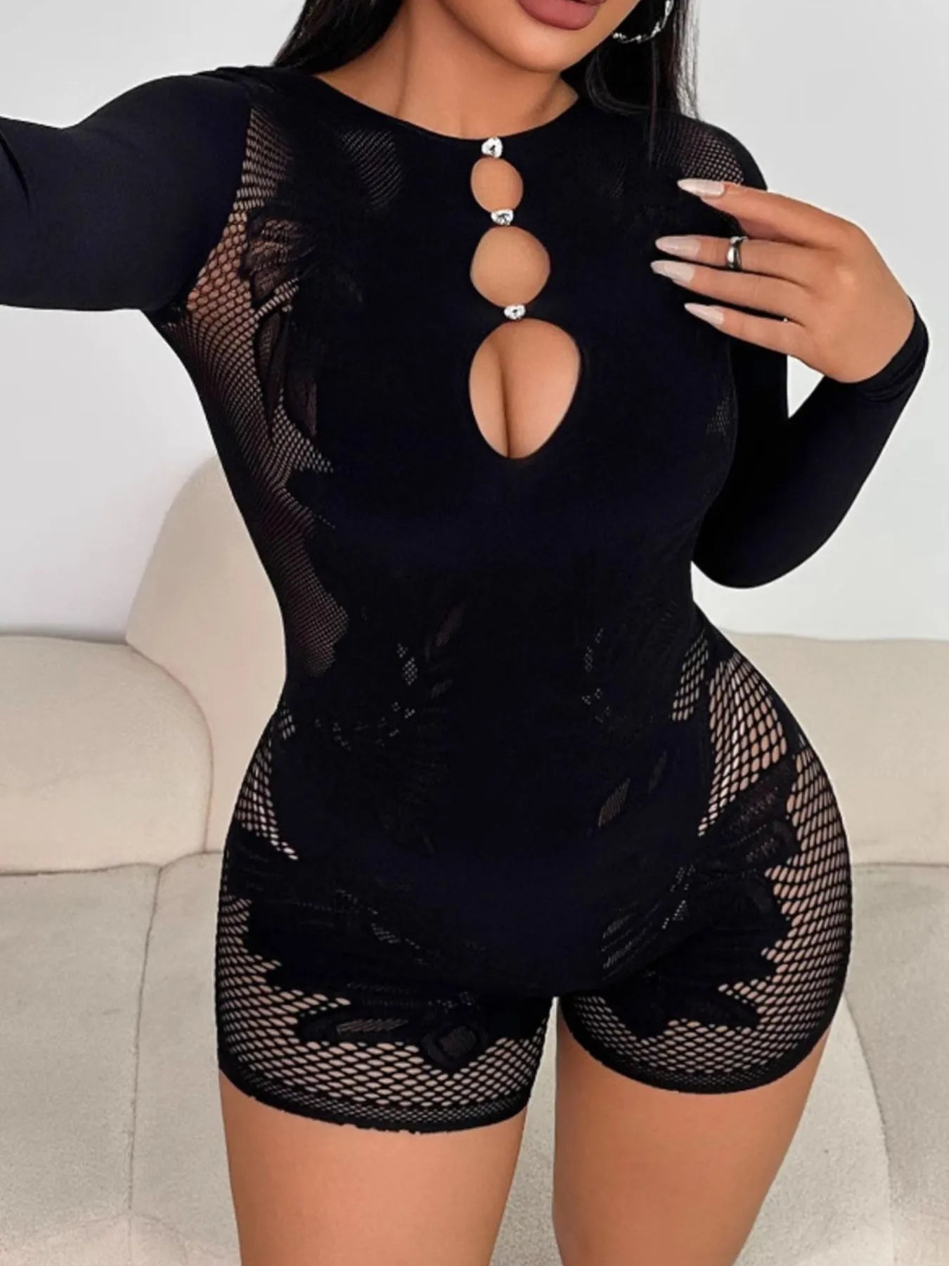 Fishing Net Long Sleeve Romper - Fashorio