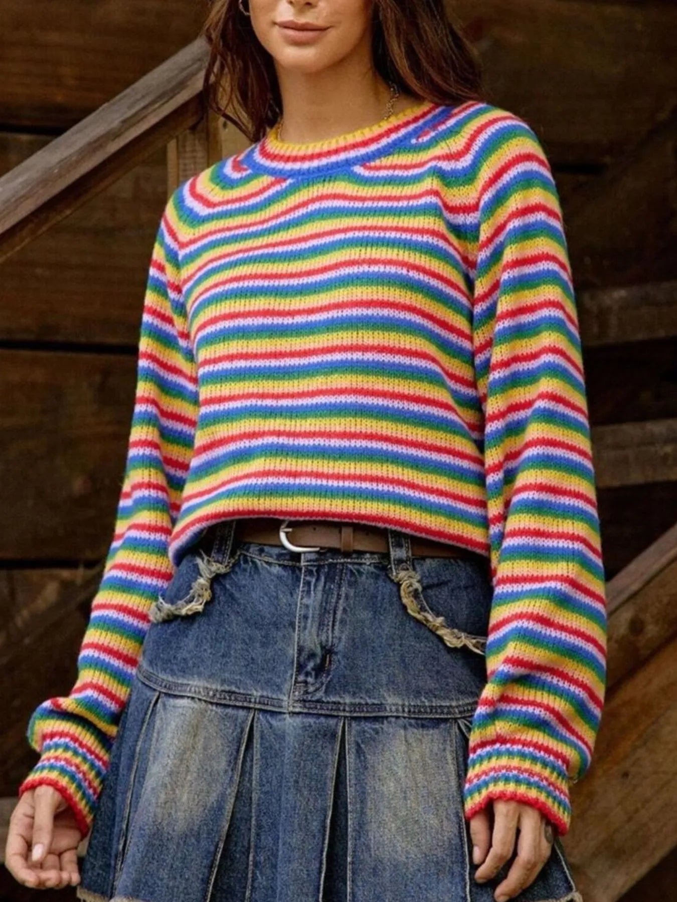 Rainbow Striped Pullover Sweater - Fashorio