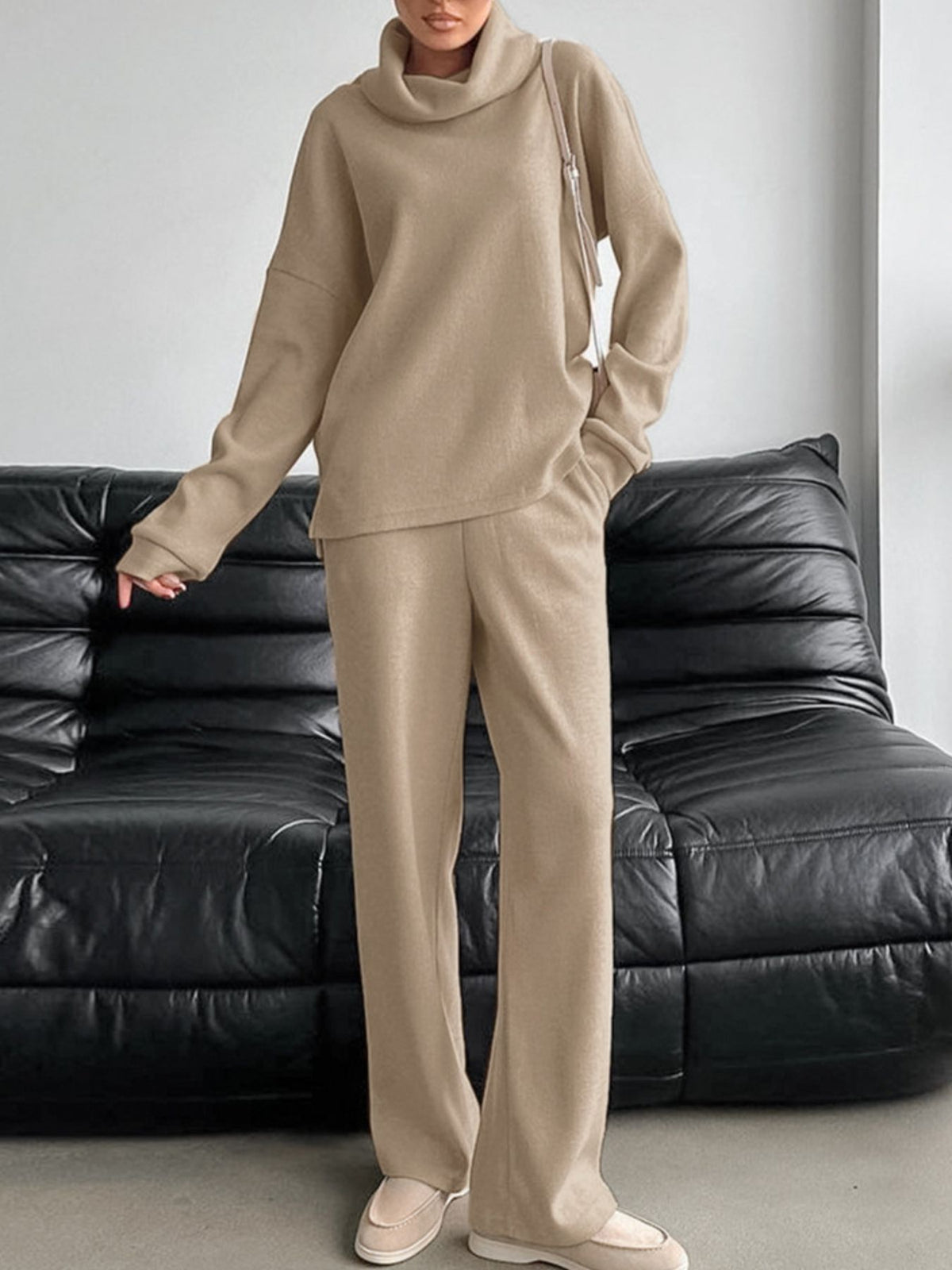 Turtleneck top and pants matching set side view