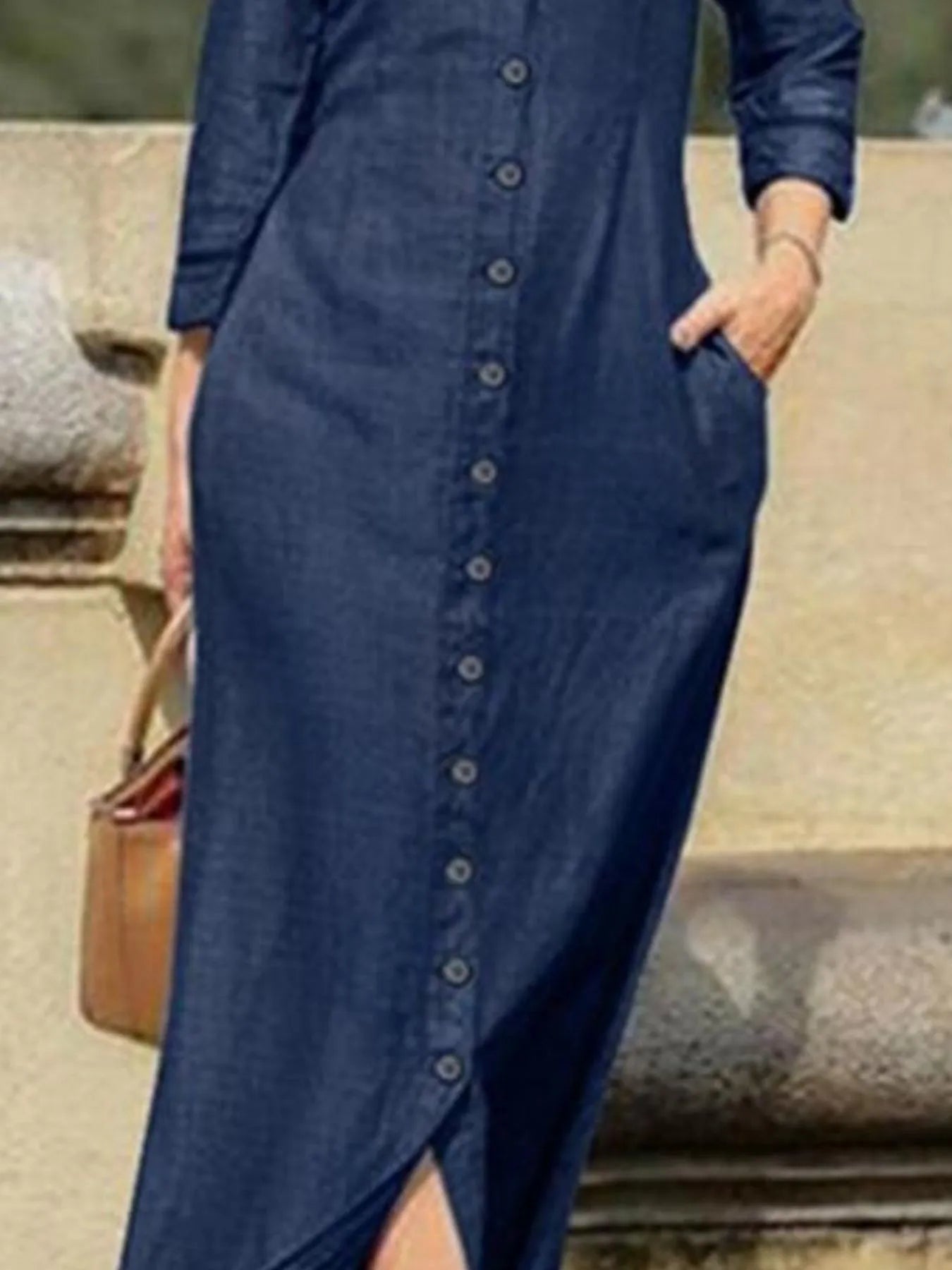 Full Size Button-Down Maxi Denim Dress Plus Size - Fashorio