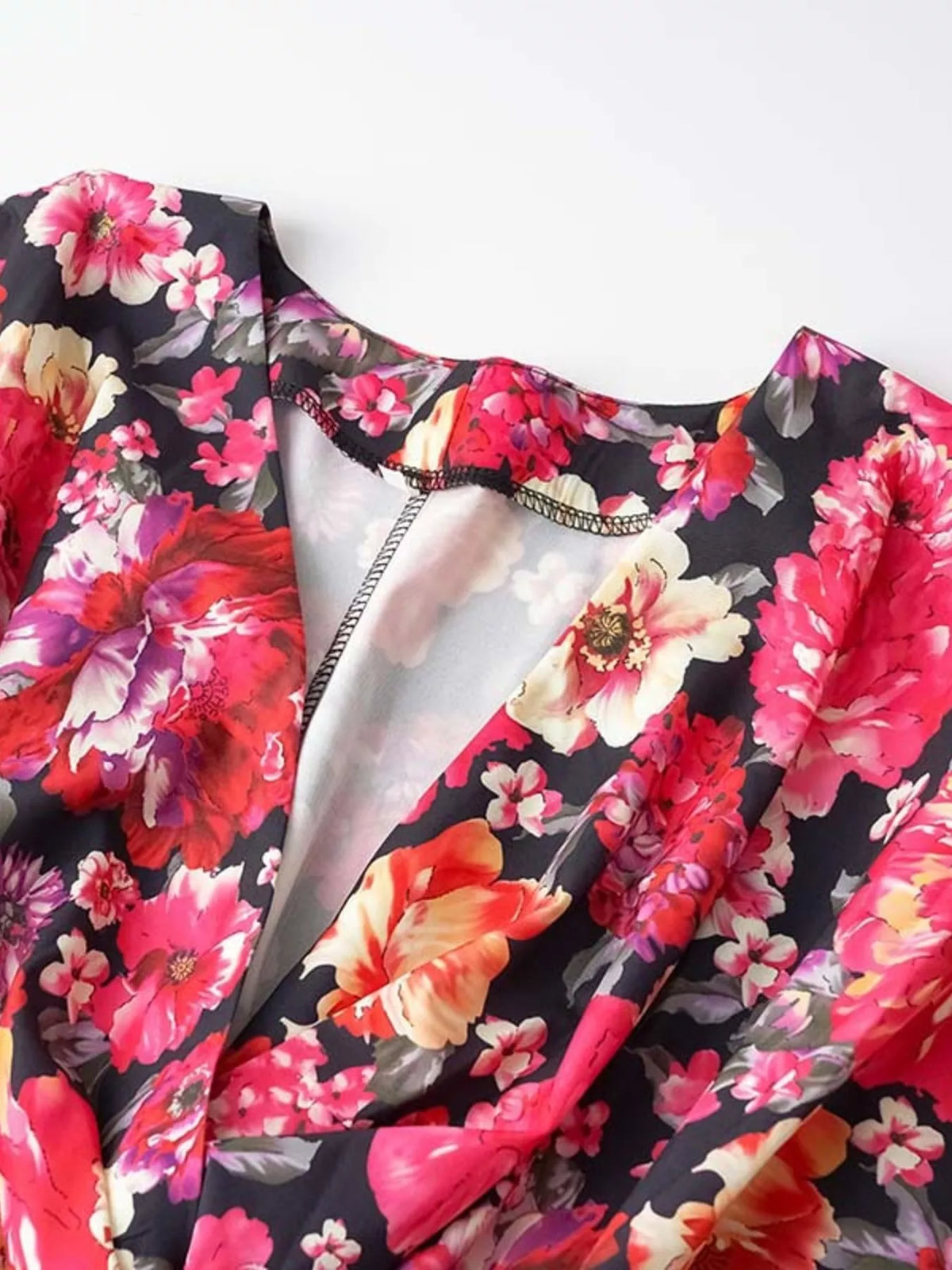 Floral print tiered ruffle hem mini dress front view