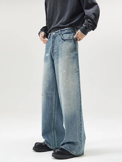 Men's Vintage Washed Wide Leg Jeans - Fashorio