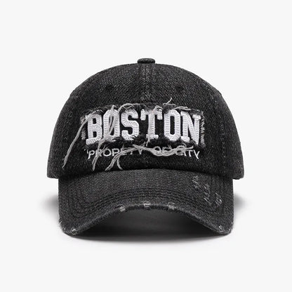 Letter Adjustable Cotton Baseball Cap Black One Size - Fashorio
