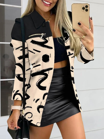 Printed Button Up Zip Detail Shacket Multicolor - Fashorio