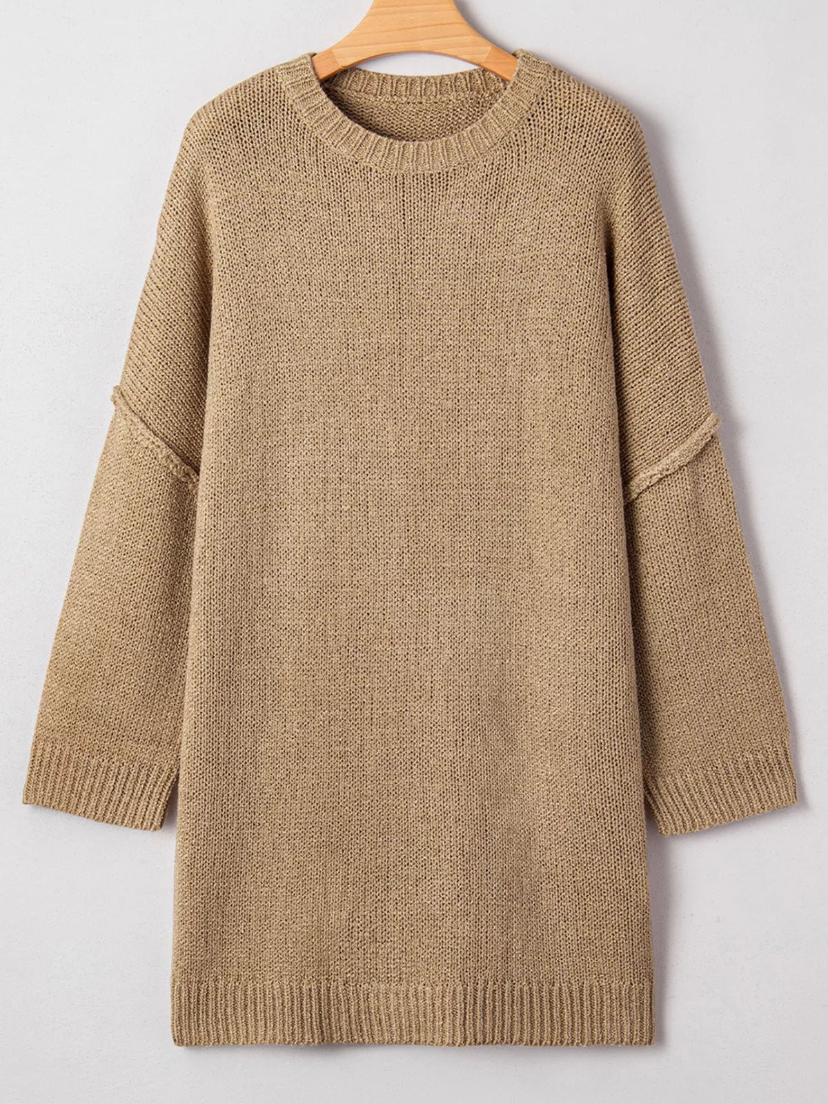 camel oversize drop shoulder sweater dress styled outfit