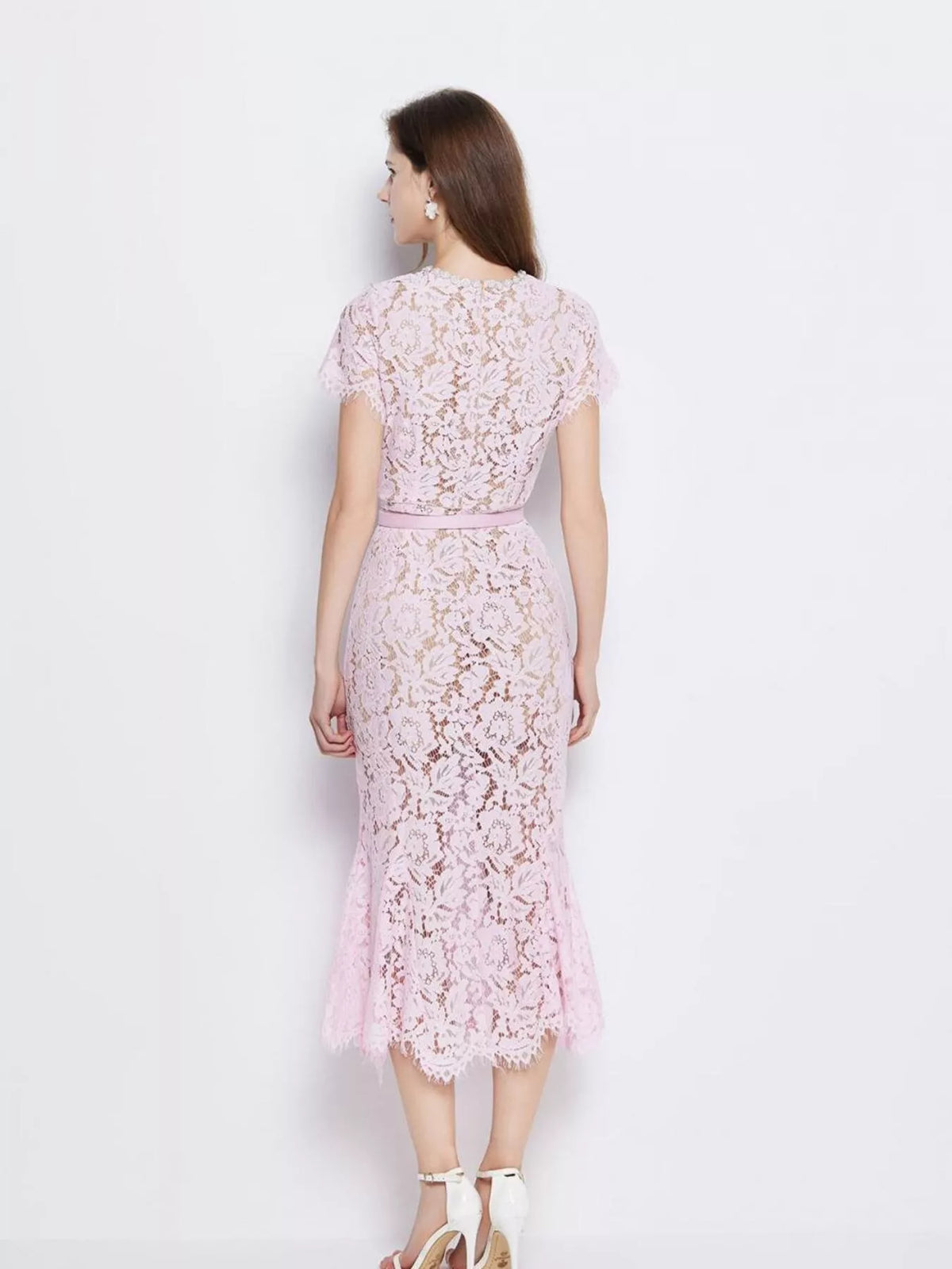 Mermaid silhouette lace dress full length