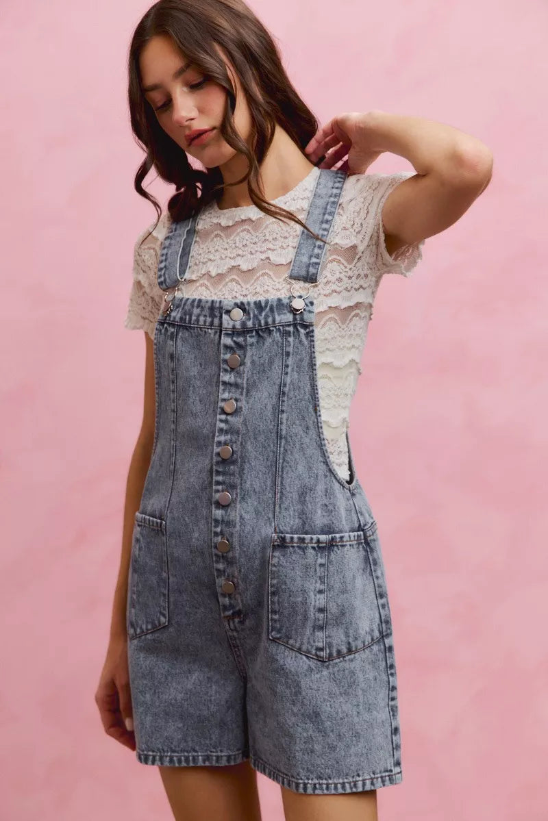Vintage inspired denim romper back view