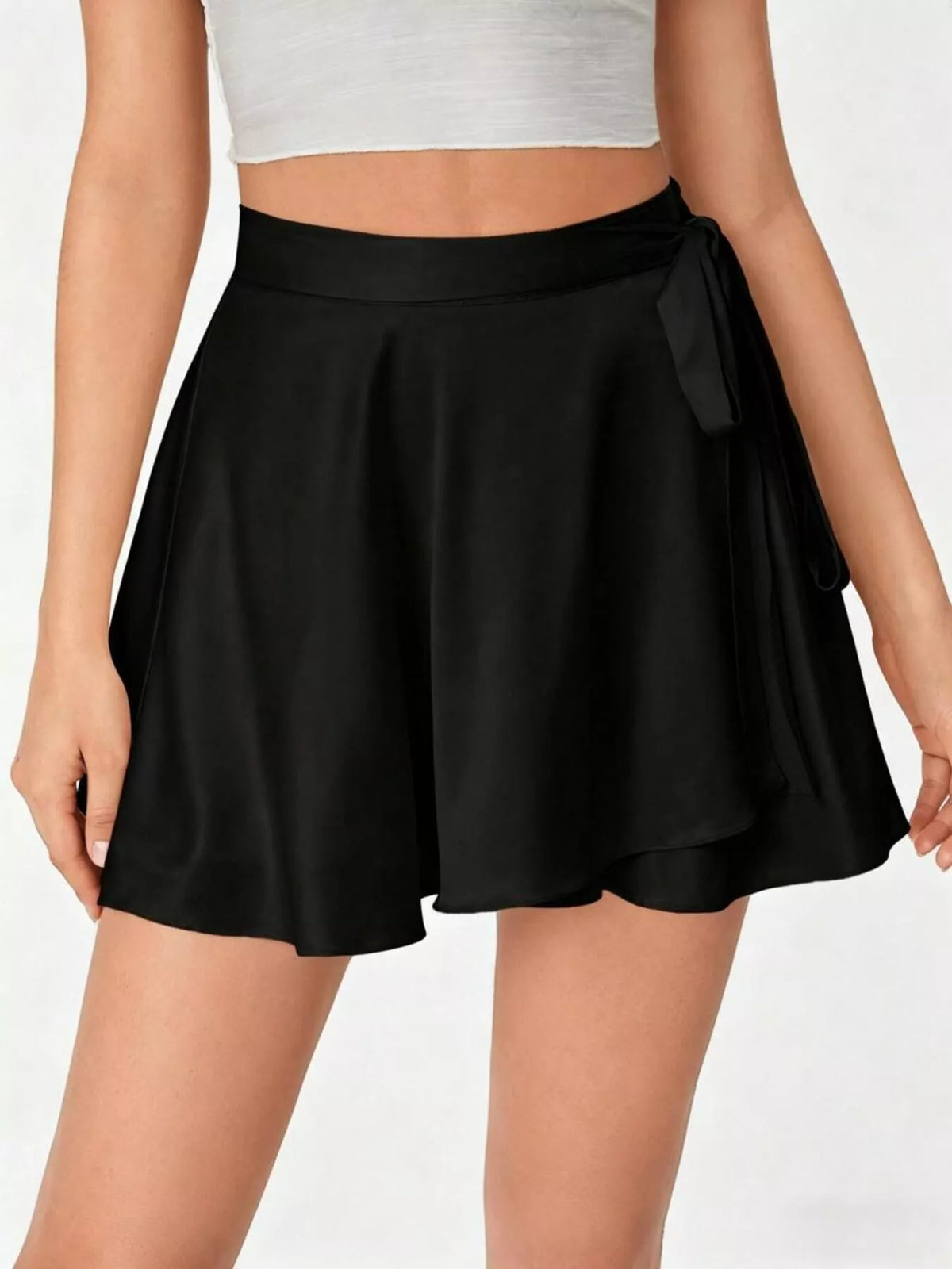 black elastic waist mini skirt back view