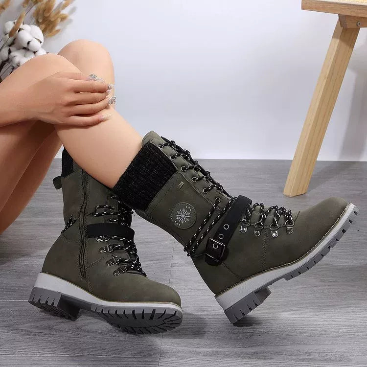 Lace Up Block Heel Boots in brown
