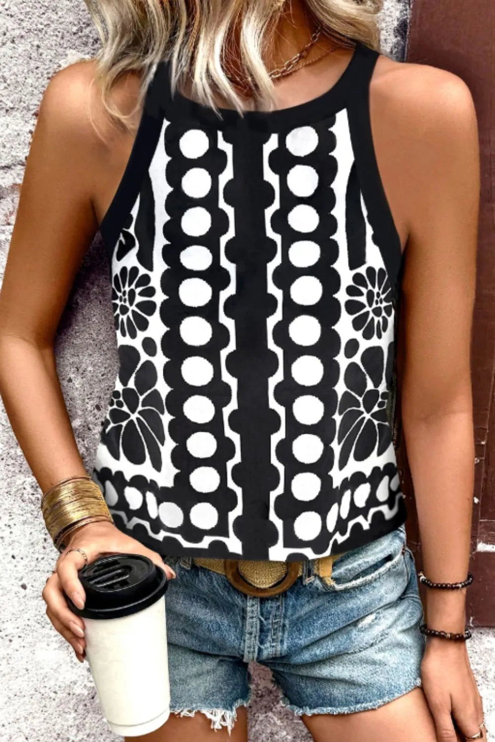 Geometric Print Sleeveless Tank Top - Fashorio