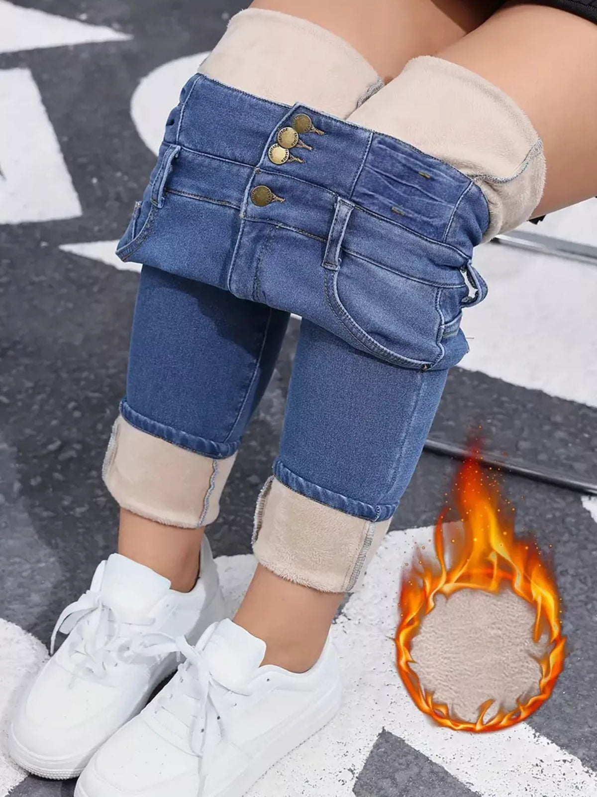 High Waisted Slim Fit Fleece Lined Jeans, view 7