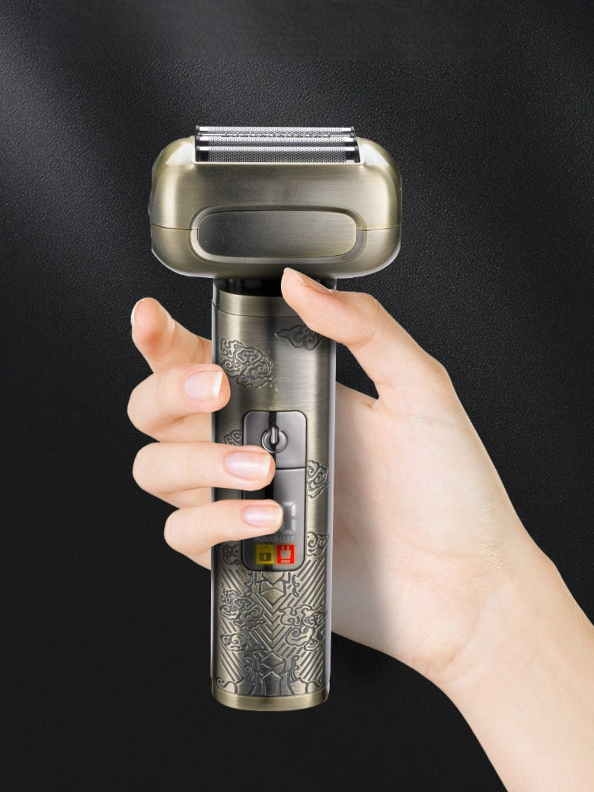 Waterproof electric shaver angled view