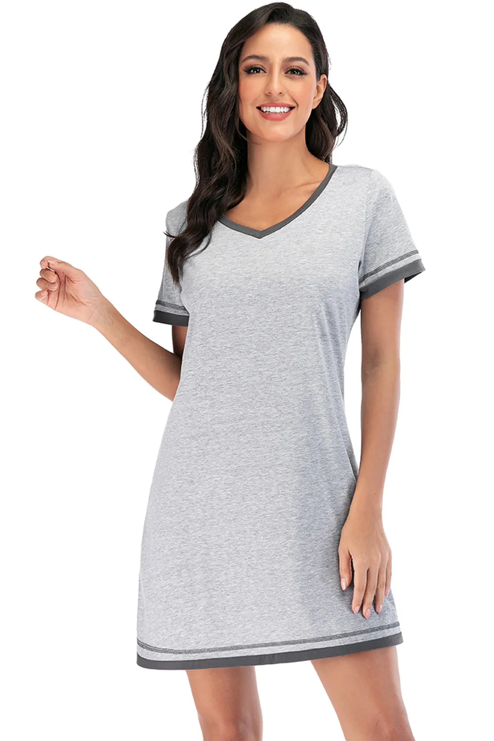 Contrast Trim Short Sleeve Lounge Dress - Fashorio