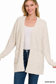 Zenana Long Sleeve Popcorn Sweater Cardigan with Pockets - Fashorio