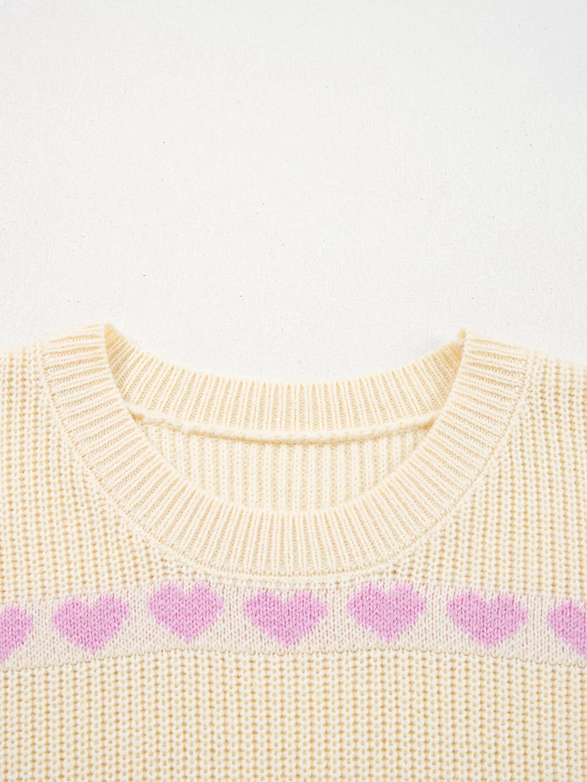 cream heart pattern ribbed knit sweater full length view