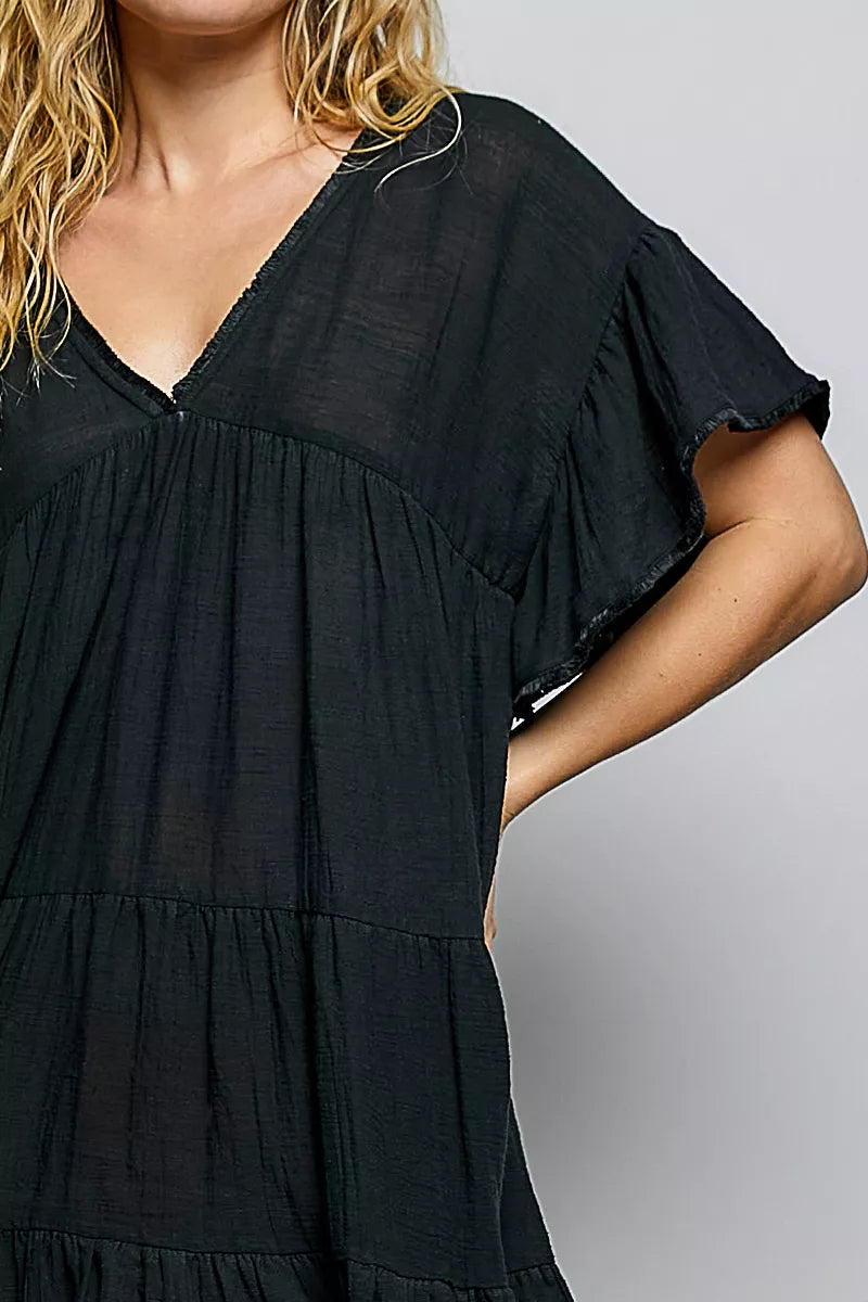 Full length view of the POL black cotton day dress