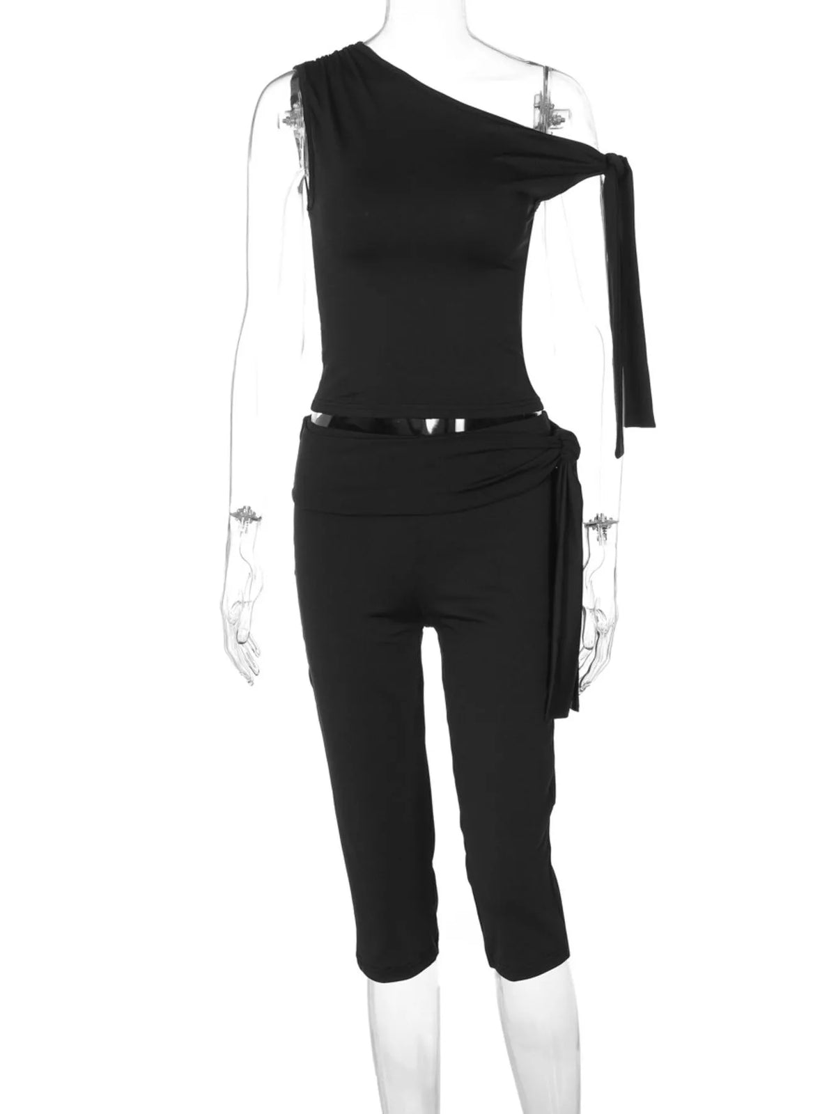 Asymmetrical One Shoulder Top and Capri Two Piece Set, view 5