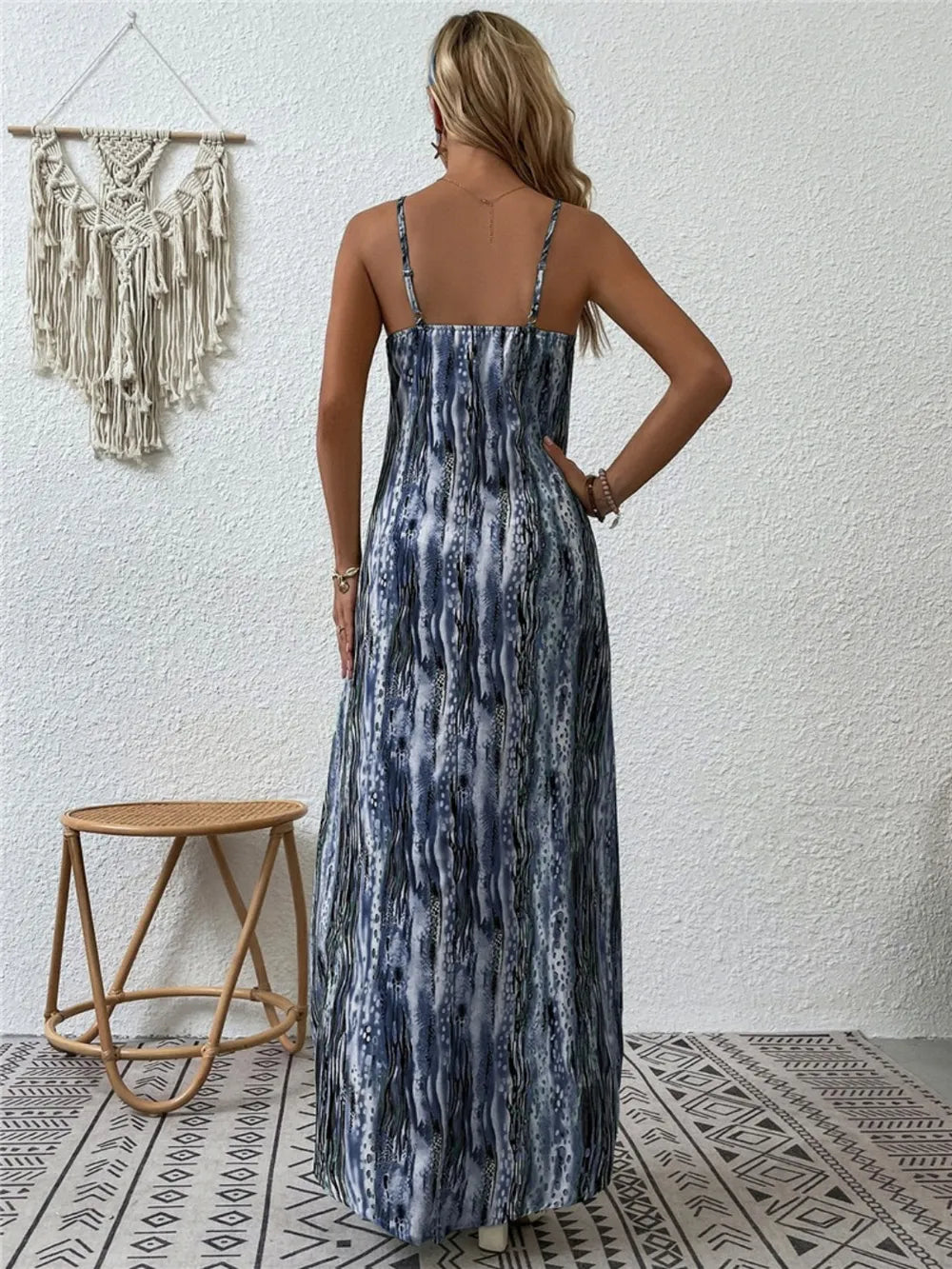 Printed scoop neck maxi cami dress side view