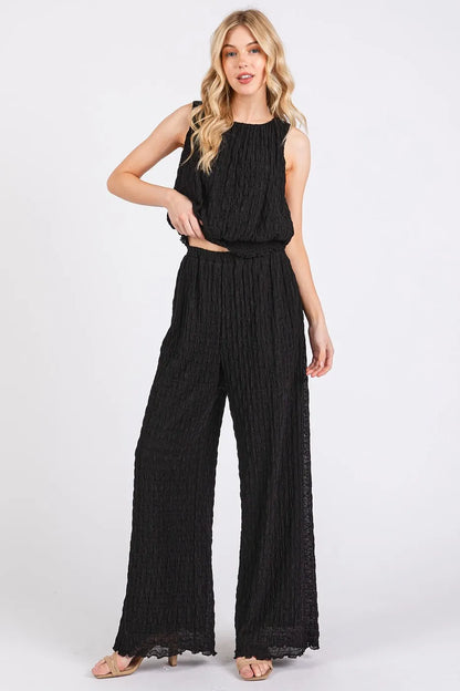Mittoshop Textured Stretchy Crop Tank and Pants Set - Fashorio