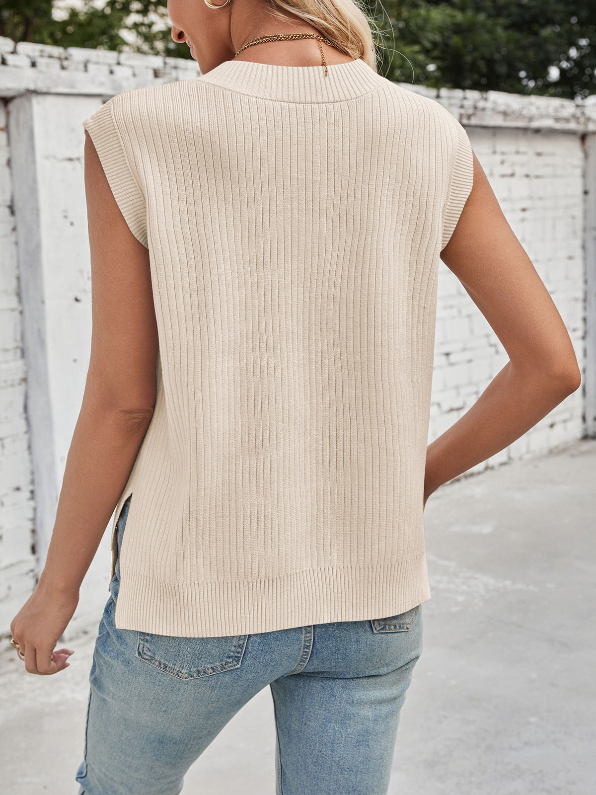 Casual Ribbed V Neck Sweater Vest, view 8