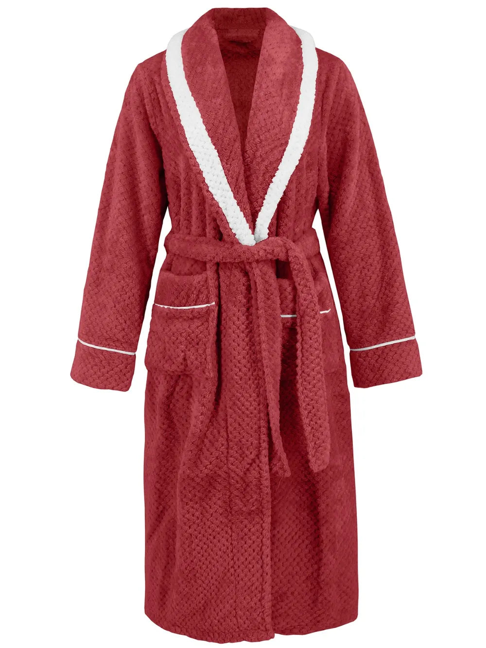 Contrast Trim Tie Waist Lounge Nightgown with Pockets - Fashorio
