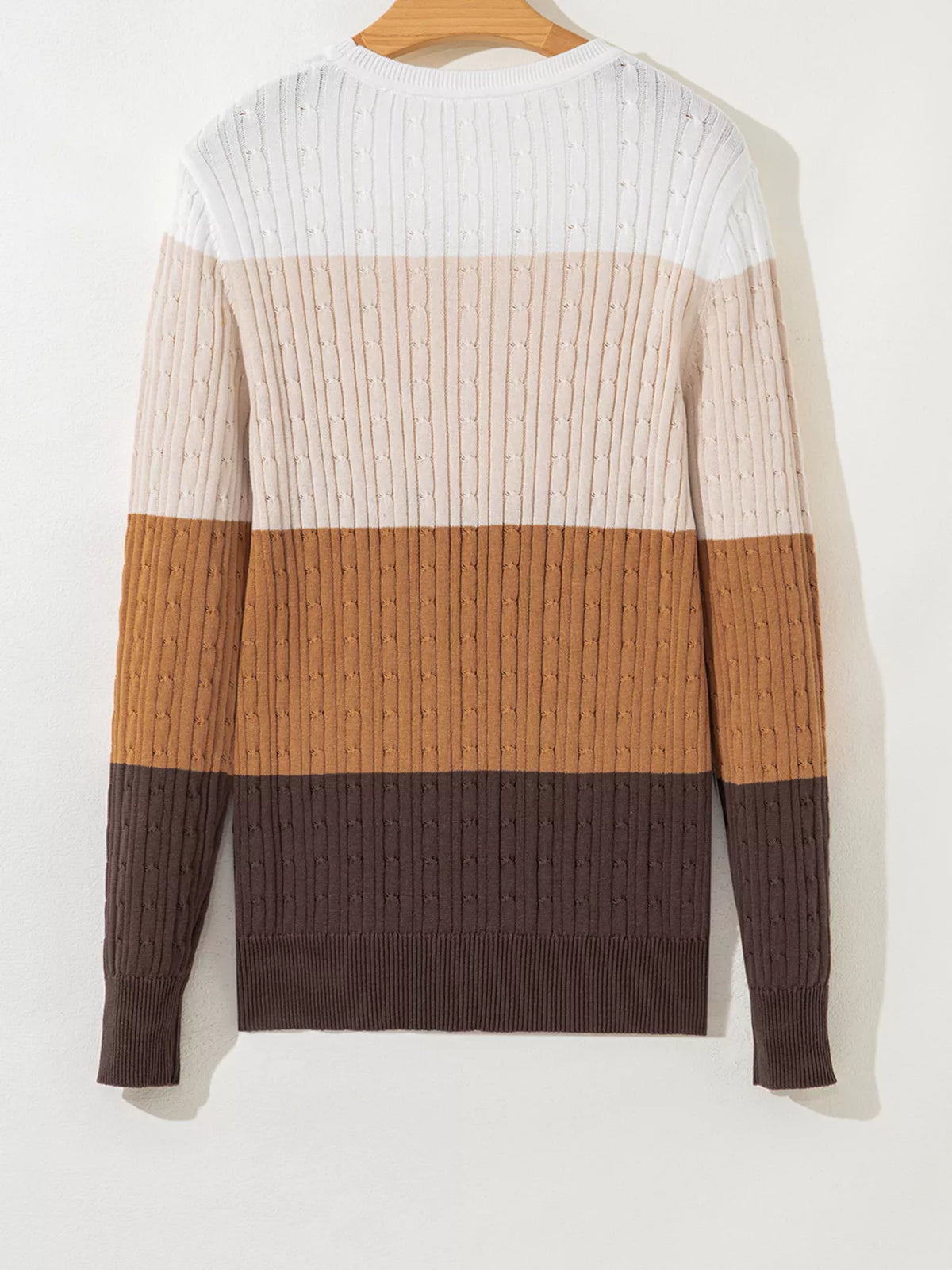 multicolor colorblock cable knit sweater full length view