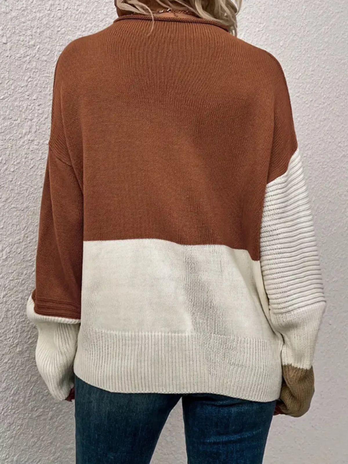 Color Block Ribbed Knit Sweater back view