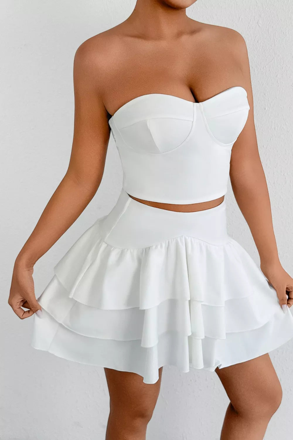 White ruffle layered skirt back view