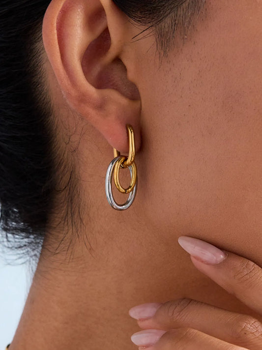 Stainless Steel Two-Tone Interlocked Hoop Earrings Gold One Size - Fashorio