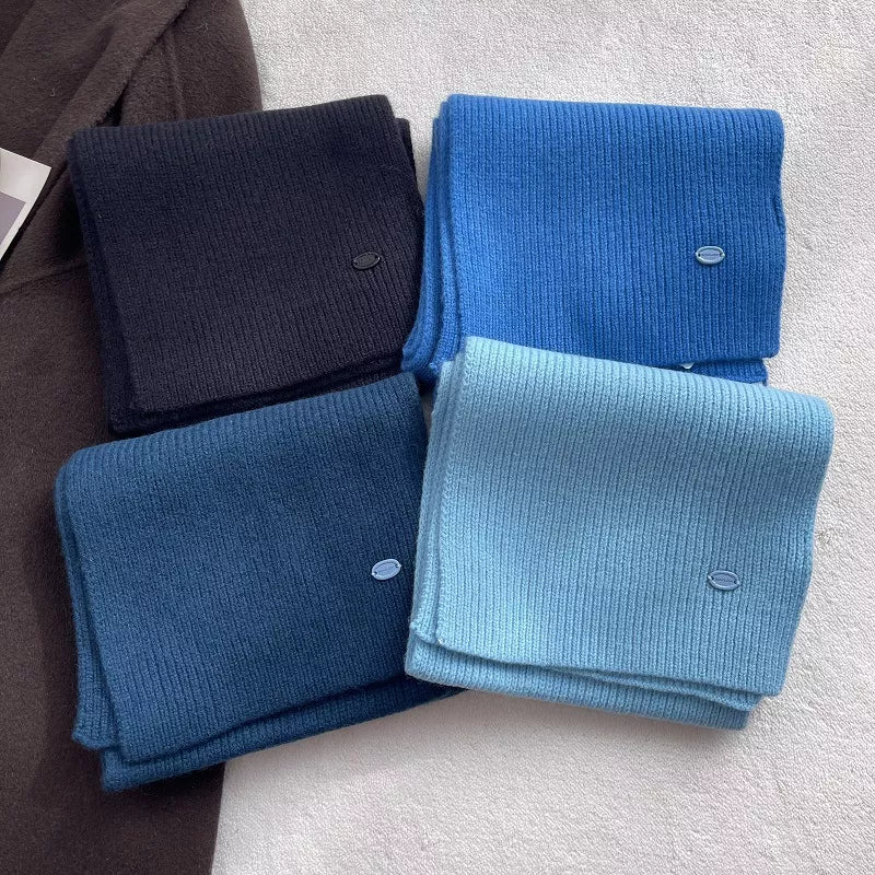 Pure wool warm knit scarf shown around the neck