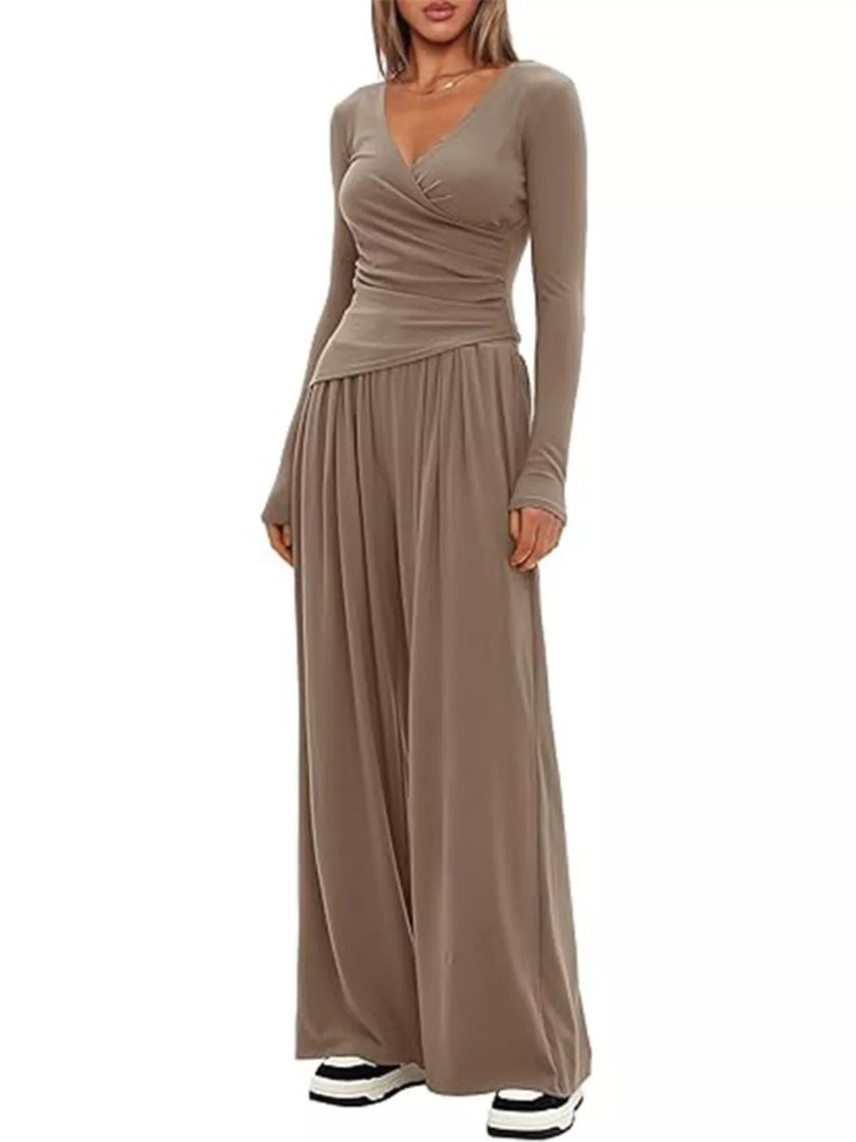Wide leg pants set with pockets detail