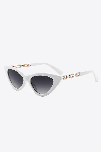 Chain Detail Cat-Eye Sunglasses Light Gray One Size - Fashorio