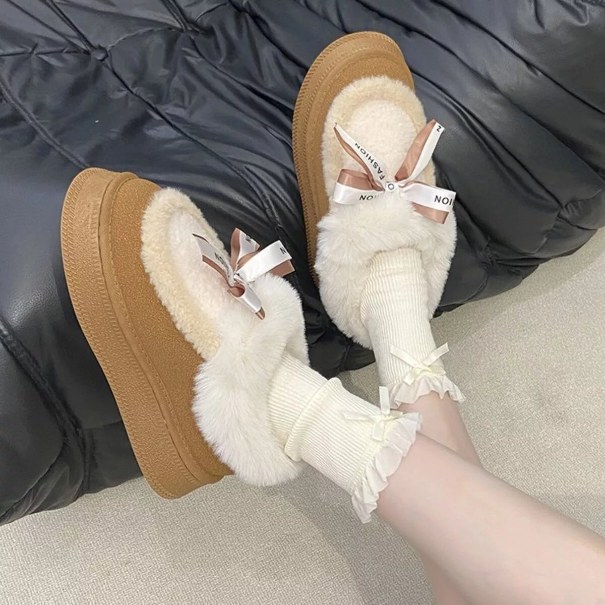 round toe platform boots ivory angled pair