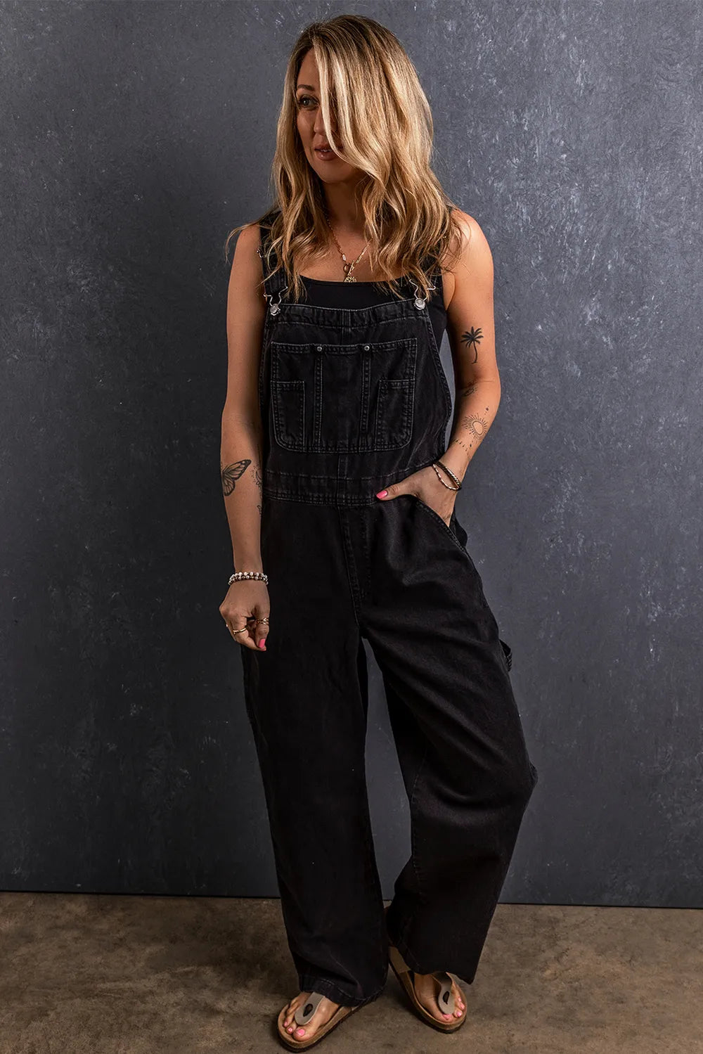 Pocketed Straight Denim Overalls - Fashorio