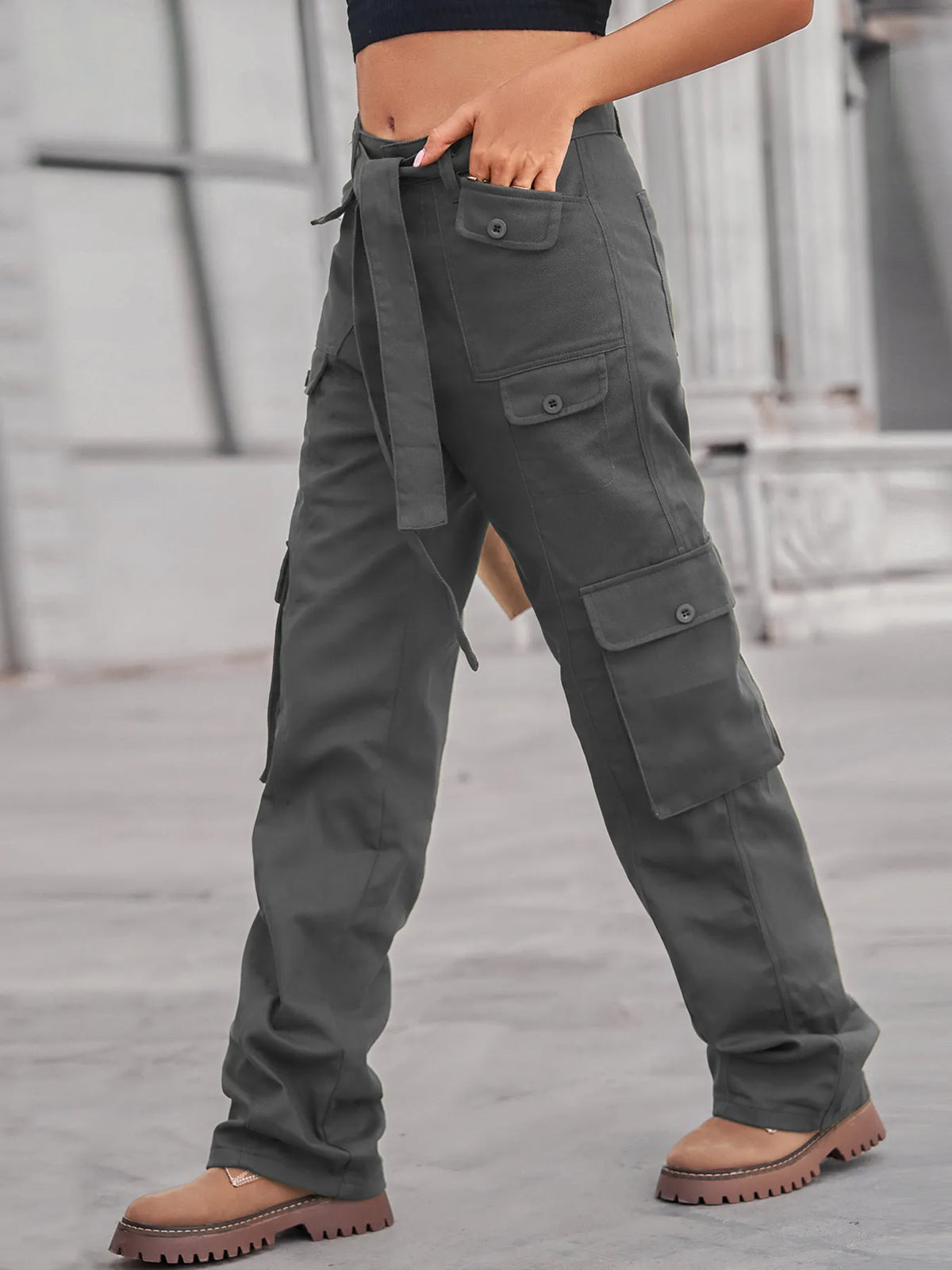 Multi pocket cargo jeans full outfit view