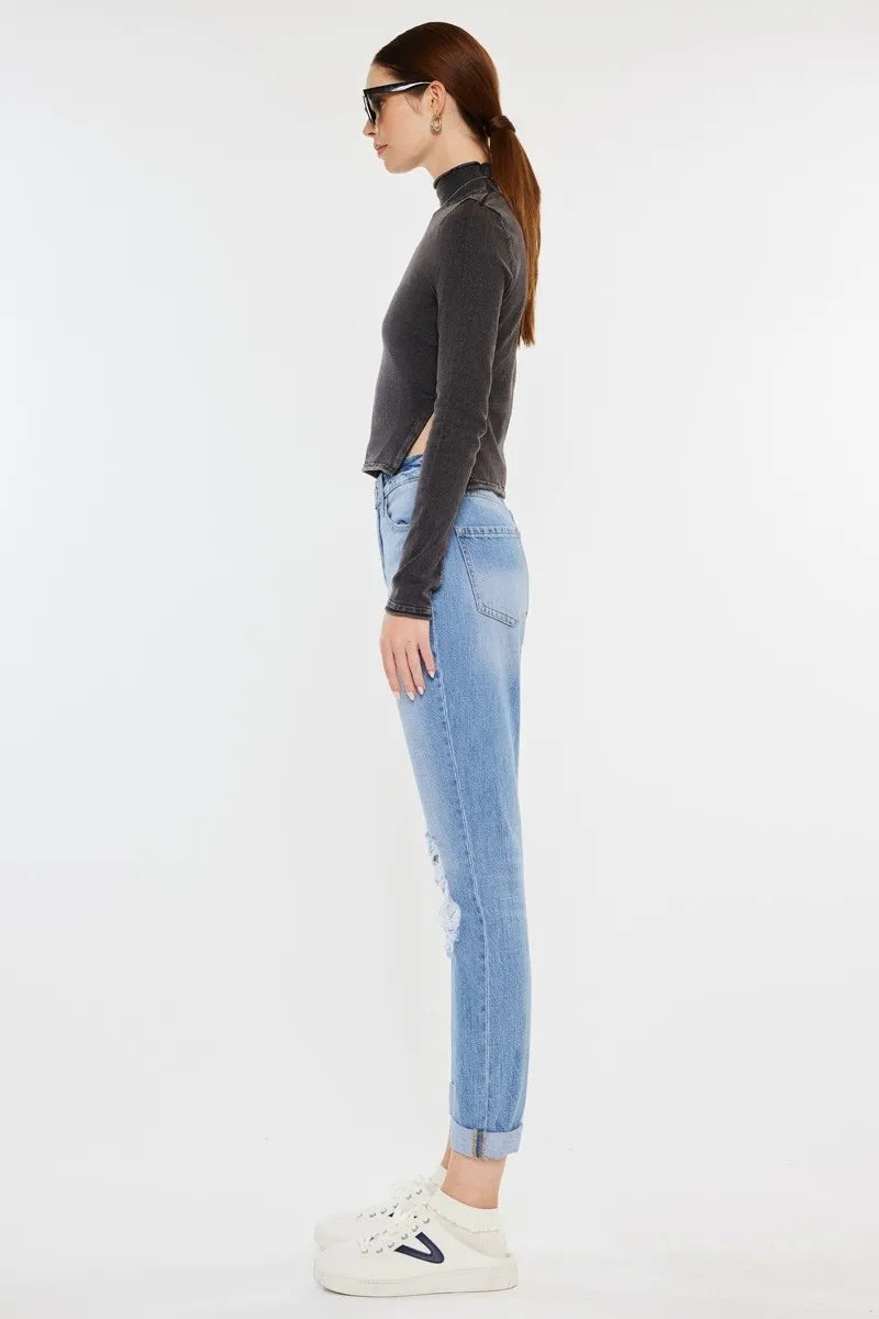 Kancan High Rise Distressed Mom Jeans - Fashorio